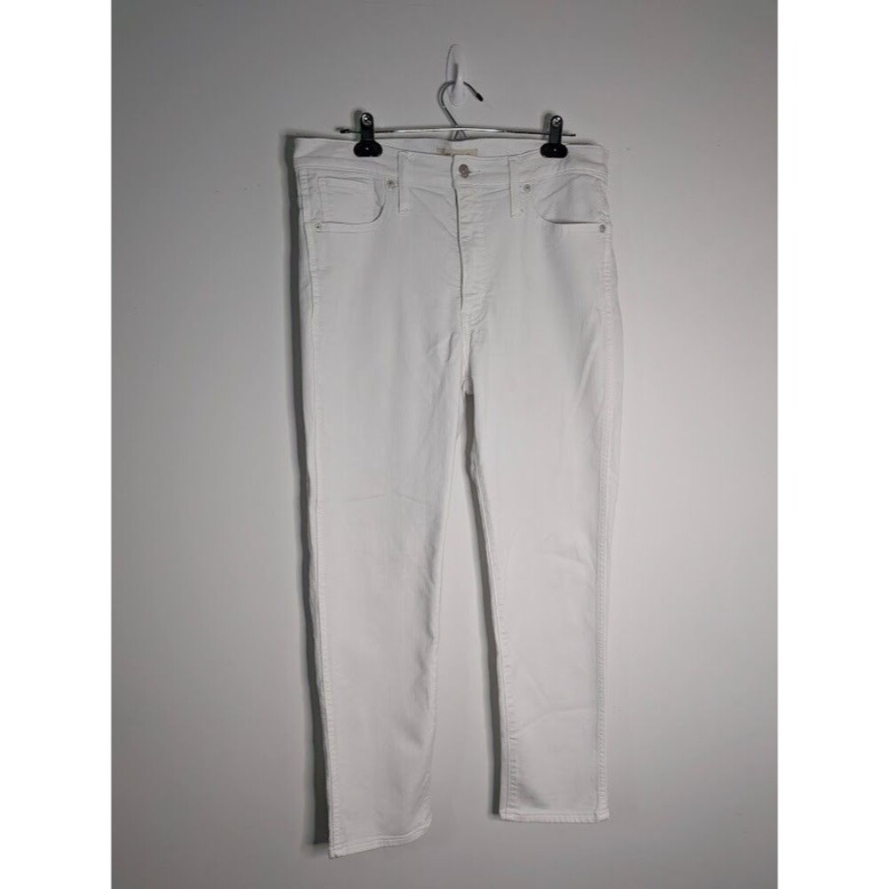 Madewell White STOVEPIPE Woman Jeans 31 High Rise Straight Leg Denim Stretch EUC